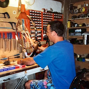 At work in his father's gramophone workshop in Austria